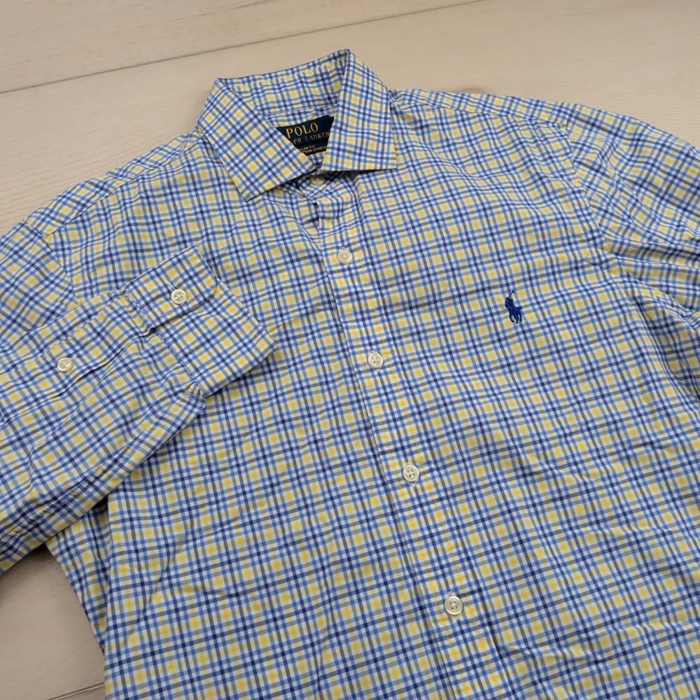 Polo Ralph Lauren Slim Fit Cotton Stretch Check Shirt Mens Small Blue Yellow